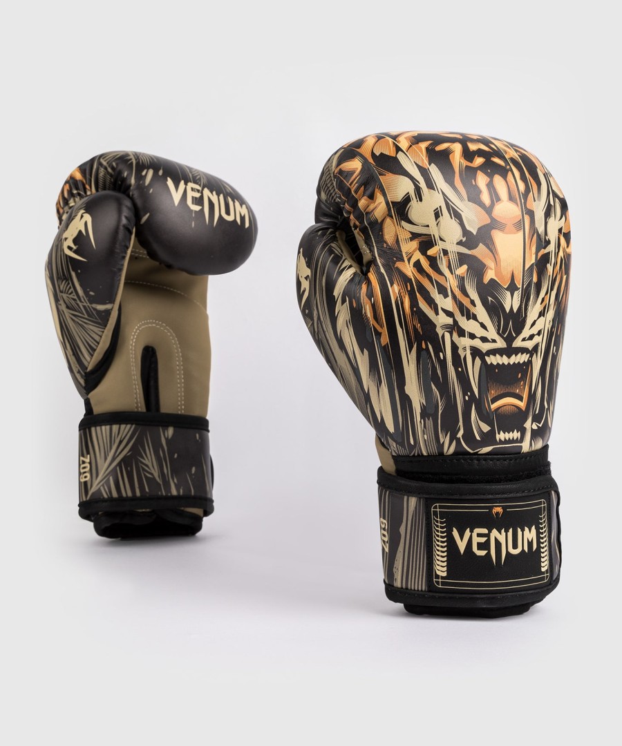 venum tiger bokshandschoenen voor kinderen - zwartneonoranje
